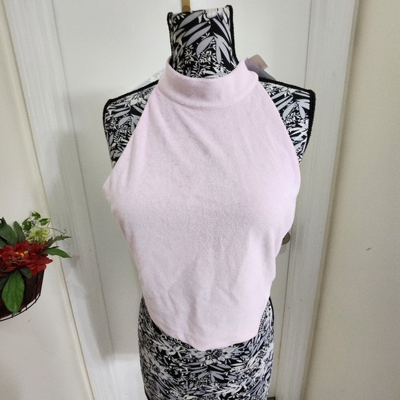Fabletics terry  lined  high neck crop top baby pink racer back xl - Picture 8 of 12